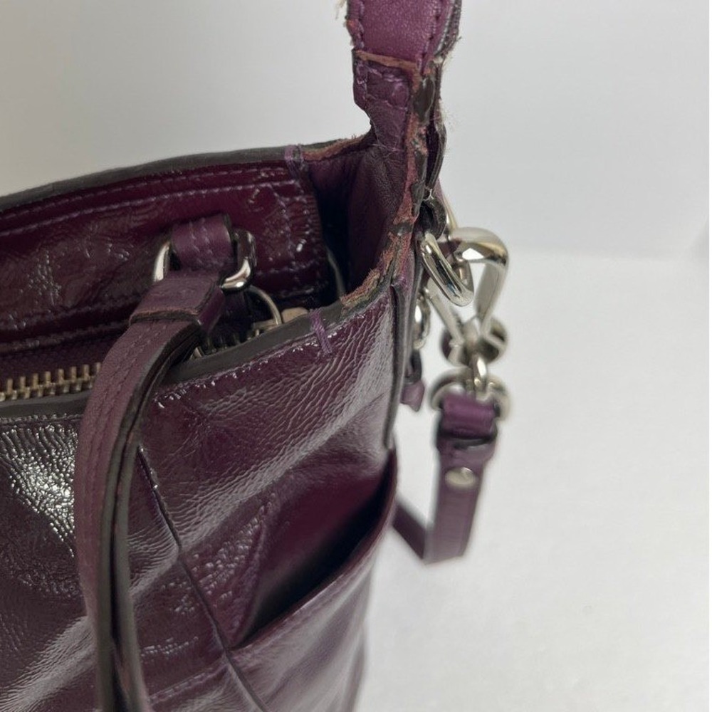 Coach‎ Burgundy Patent Leather Chain Hobo Convertible Shoulder Crossbody Bag - Picture 11 of 16